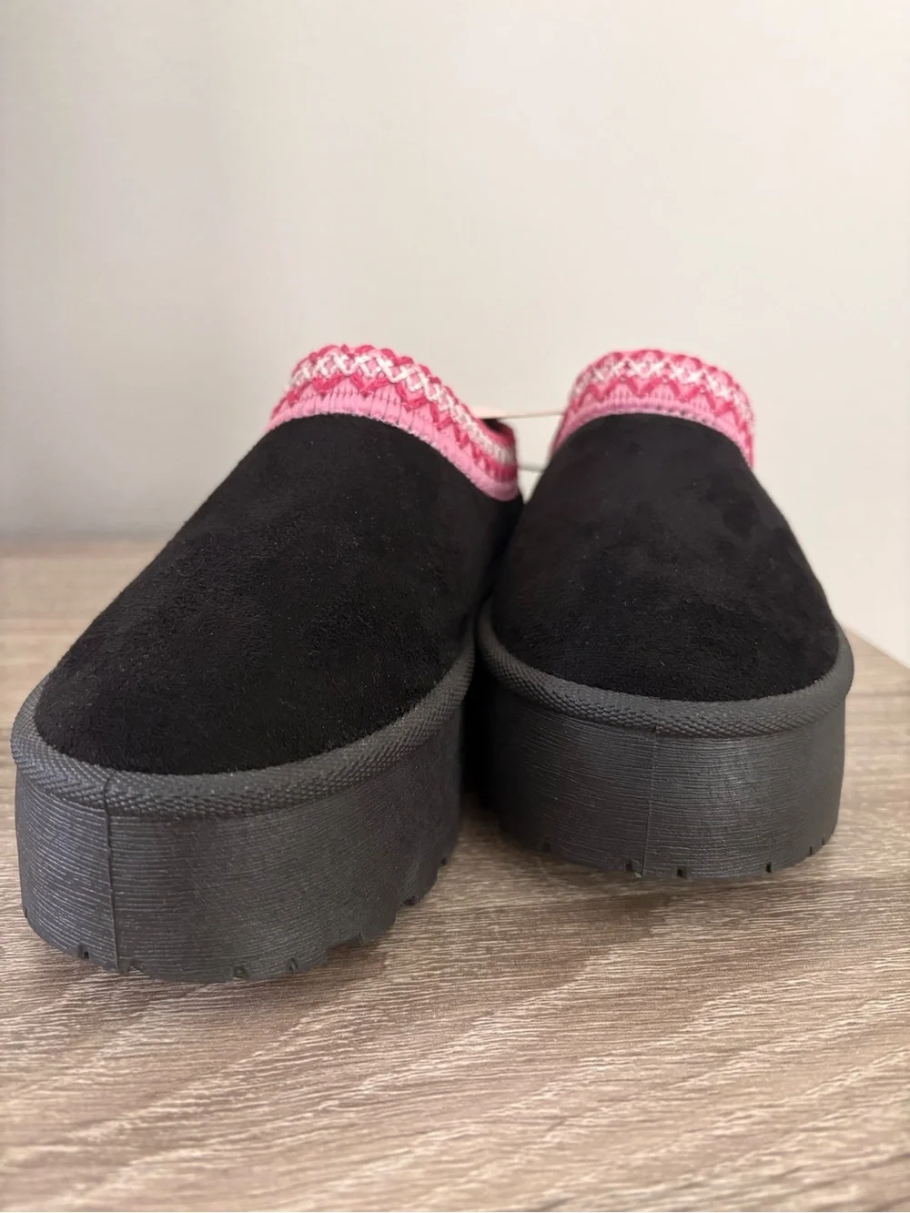 Olivia & Kate Girls Black Suede Slip-On Mule Shoes with Pink Trim Size 11 - New